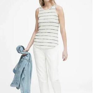 Banana Republic White & Blue Stripped Tank Top Size Small